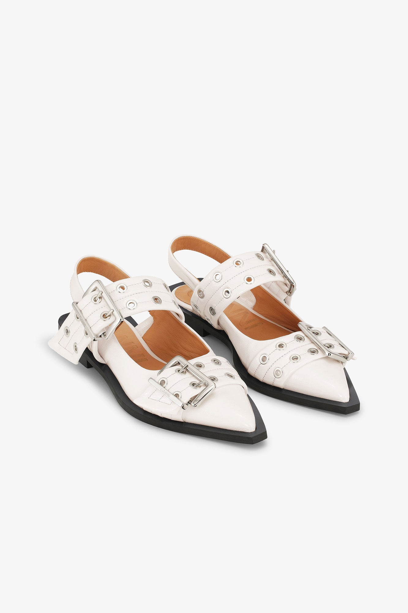 Feminine Buckle Ballerinas in Ivory | Egret