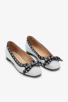 Eyelets Bow Ballerina Glitter | Silver