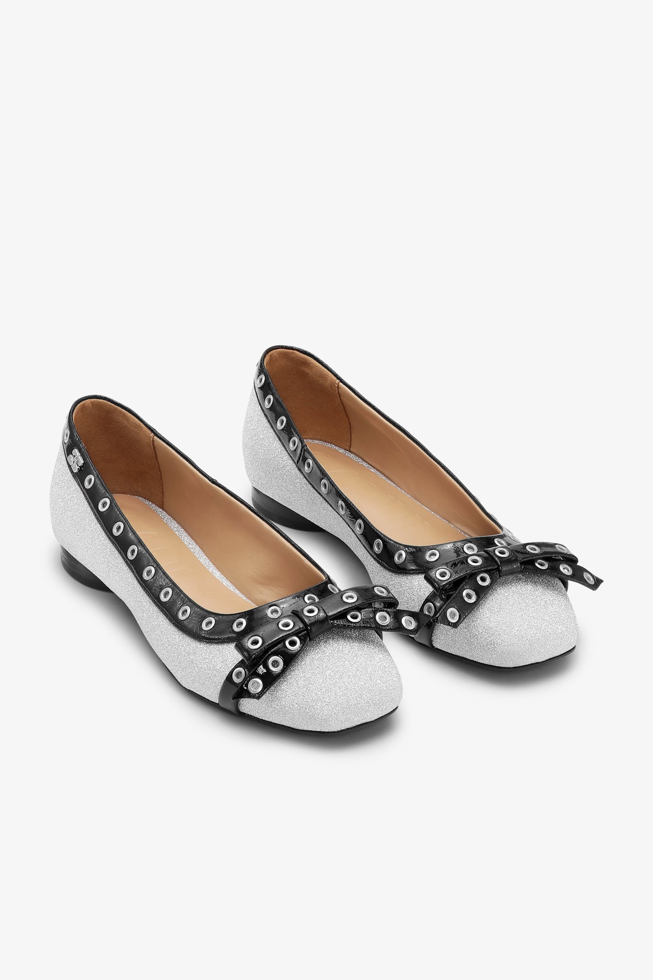 Eyelets Bow Ballerina Glitter | Silver