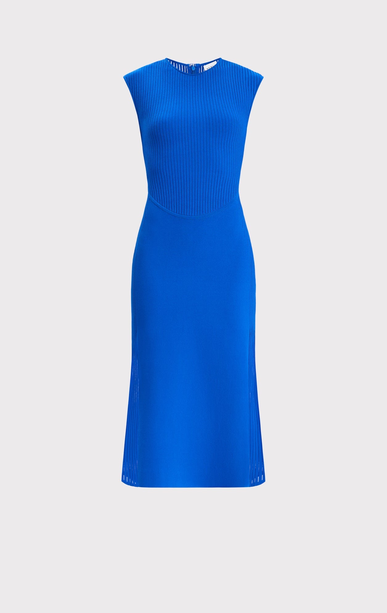 Sheer Fluted Stripe Flare Midi Dress | Bright Blue