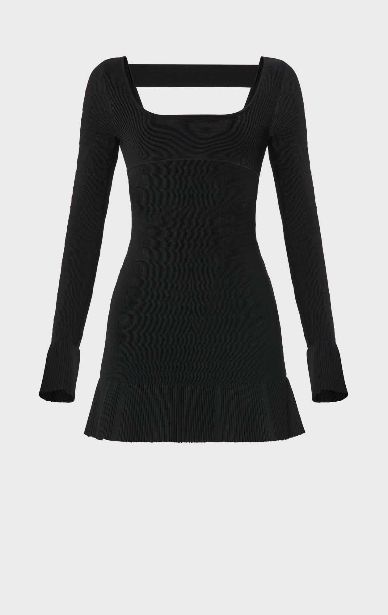 Gathered Mini Dress W/ Ruffle | Black