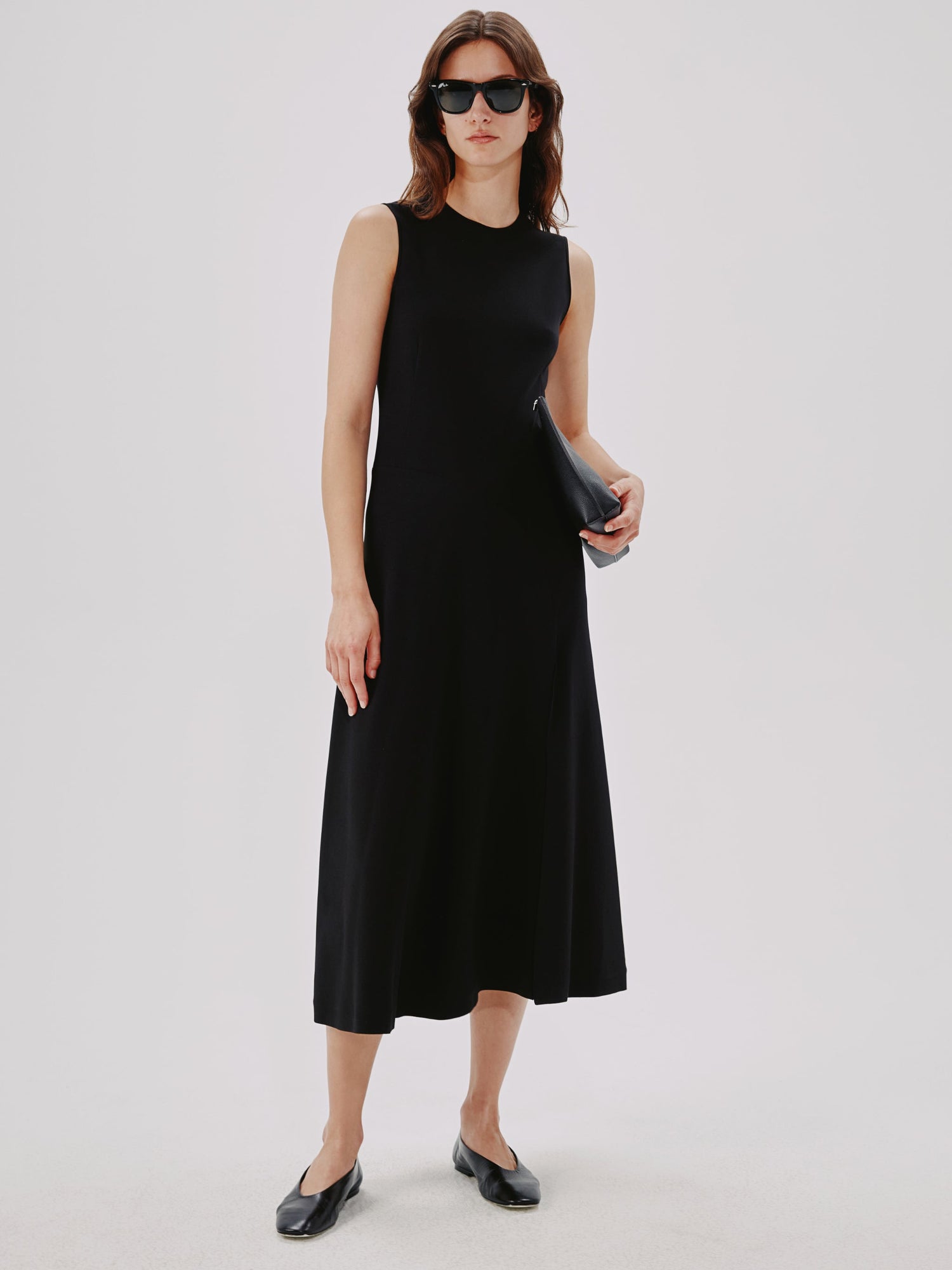 Another Tomorrow Sleeveless Crewneck Dress in Black – Viscose Women's Dress