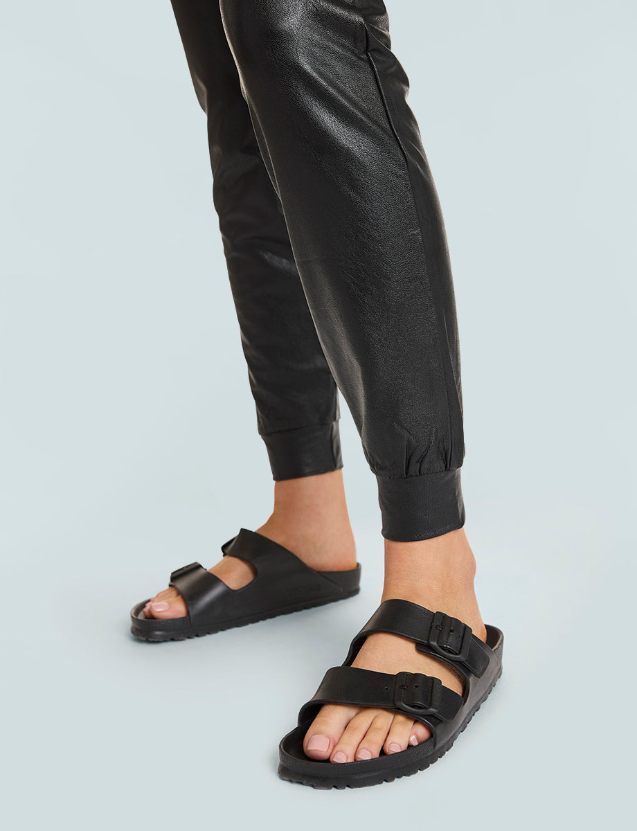 Faux Leather Jogger::Black::