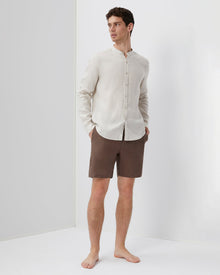 Mens | Linen Fixed-Waist Short | Chocolate