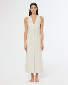 Womens | Air Linen Button Down Maxi Dress | Jute/White