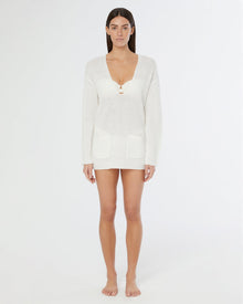 Womens | Linen Knit V-Neck Hoodie | White