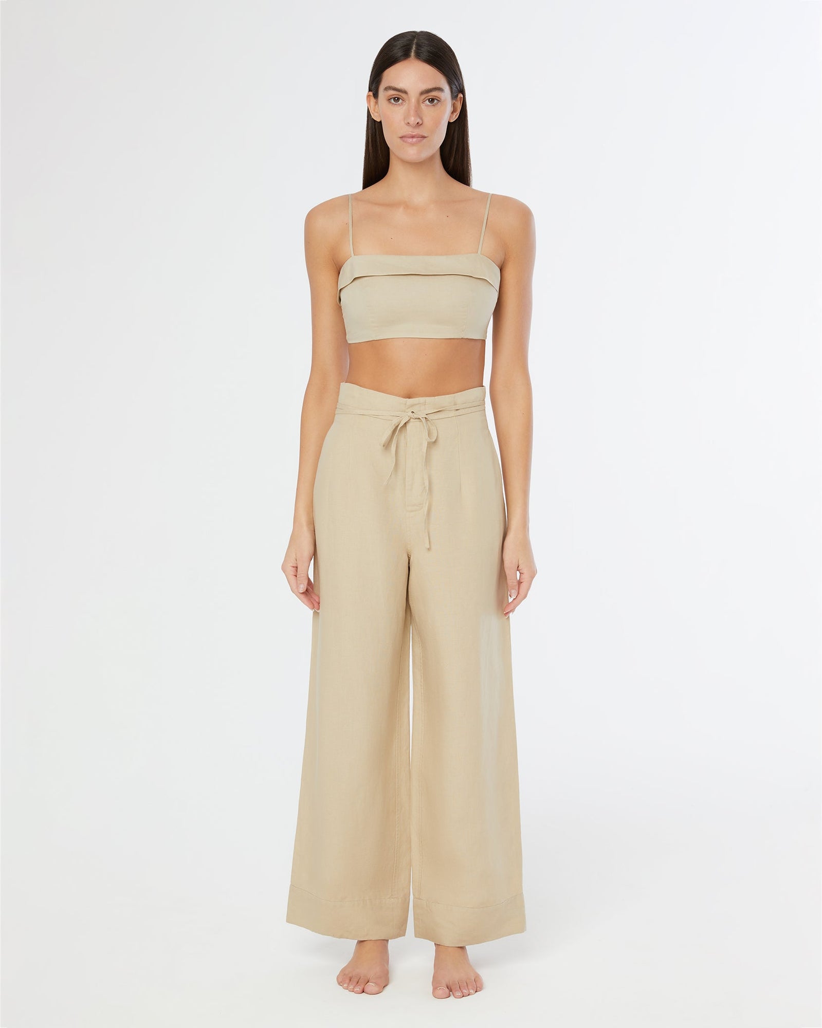 Womens | Air Linen Foldover Cropped Top | Jute