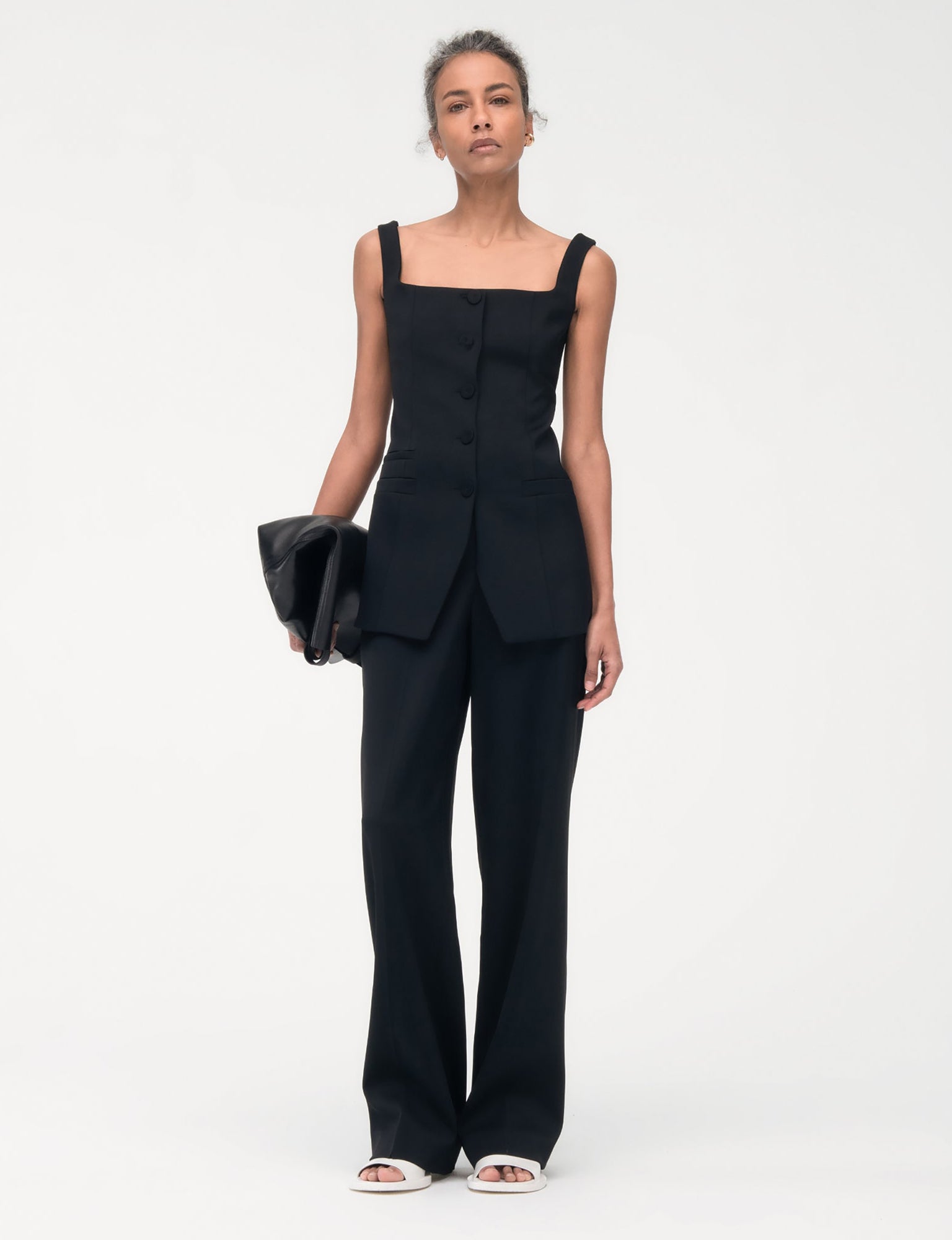 Women | Square Neck Buttoned Top | Black