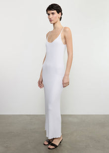 Silk Rib Lettuce Edge Dress | White