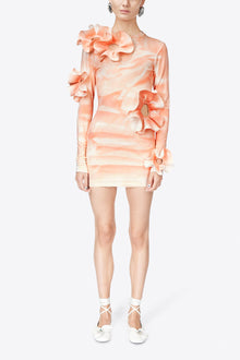 Ruffle Flower Long Sleeve Dress | Whipped White/Sweet Salmon