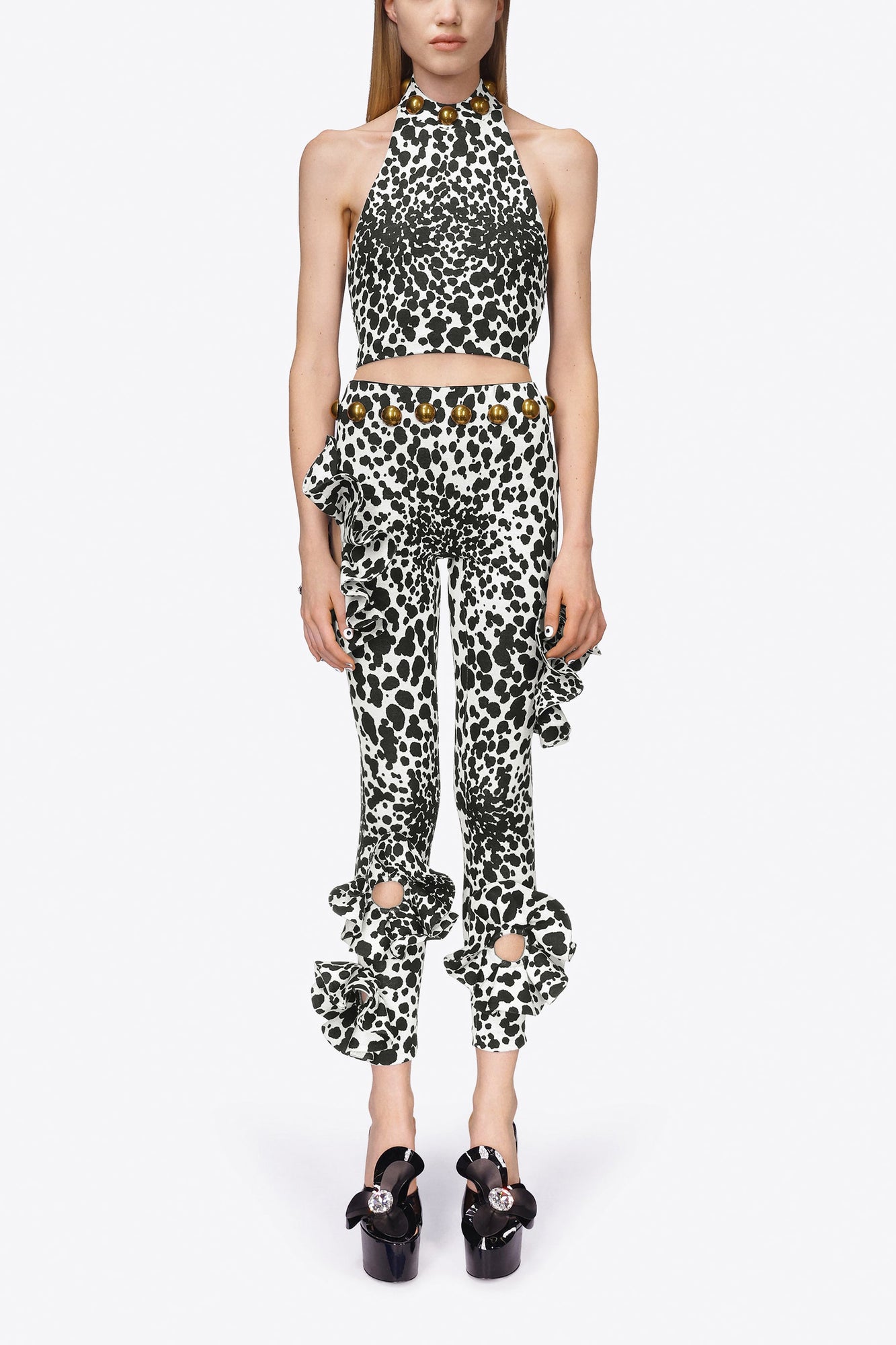 Dalmatian Flower Legging | Black/Off White