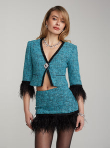 Daphne Feather Tweed Skirt | Blue