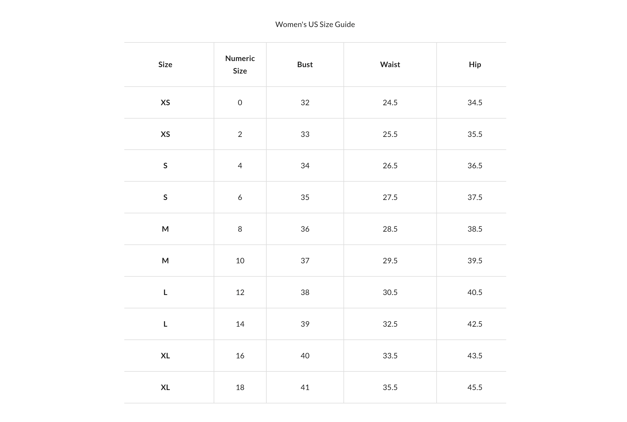 Product size guide