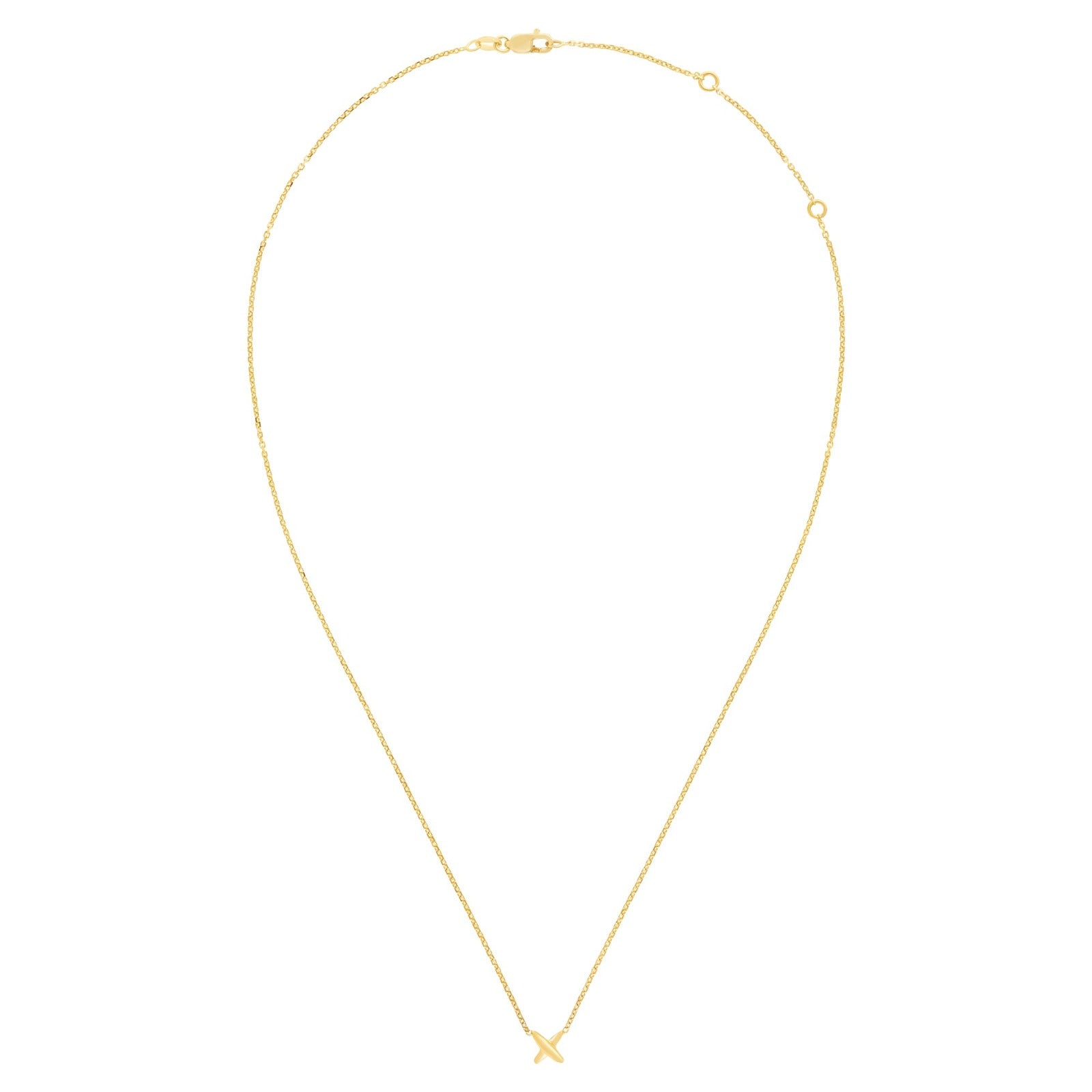 14k recycled gold Stitch Necklace with lobster clasp with extendable jump rings on a white background