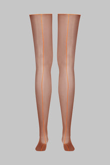 Cut and curled neon seamed stockings - 20D | Brown