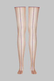 Cut and curled back seamed stockings - 20D | Nude
