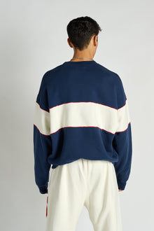 Soul by SoulCycle | Dakota Rugby Crew Neck W/ Chenille Patch | Navy/Cream