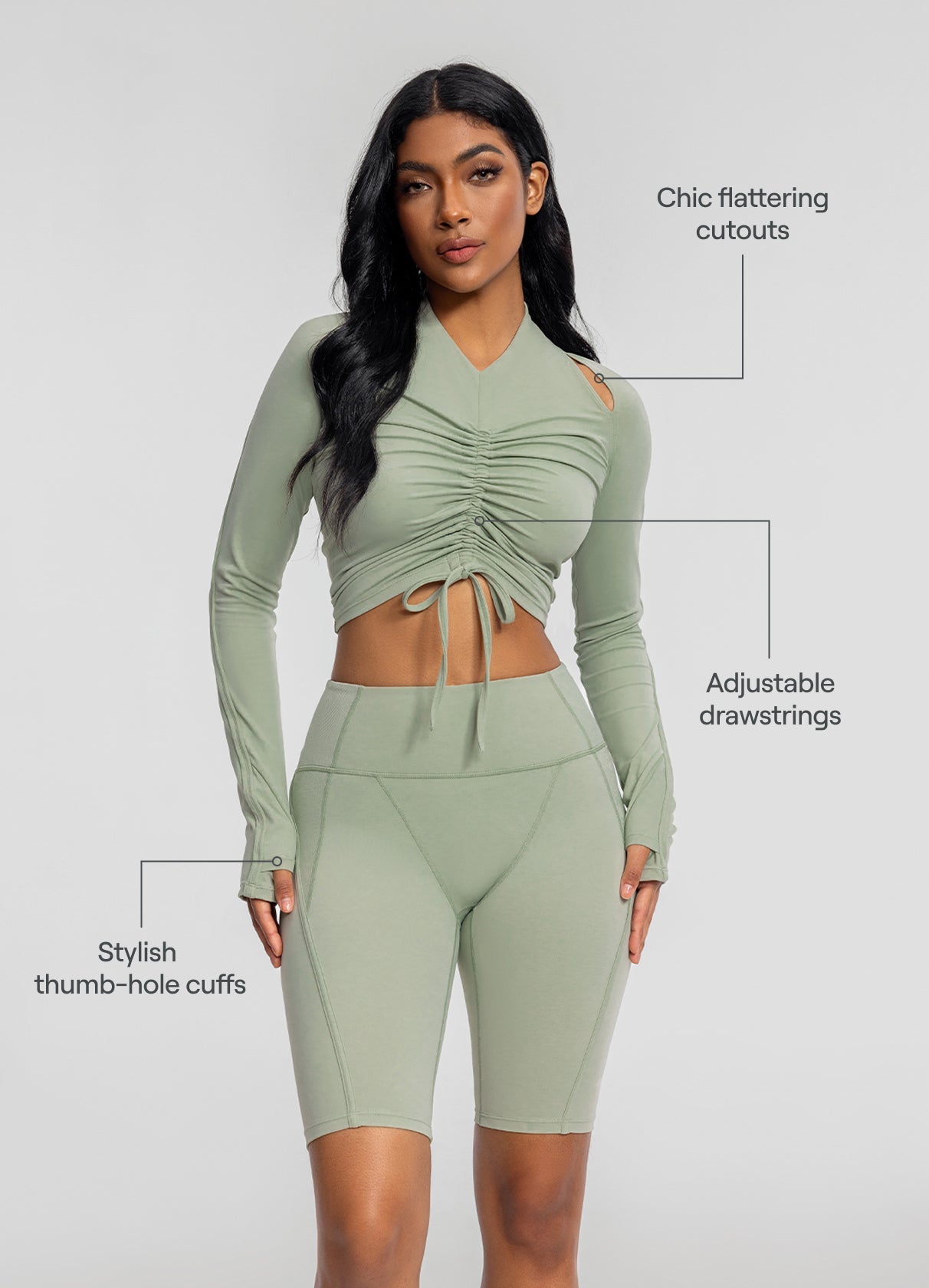 Drawstring Crop Top | Sage Green