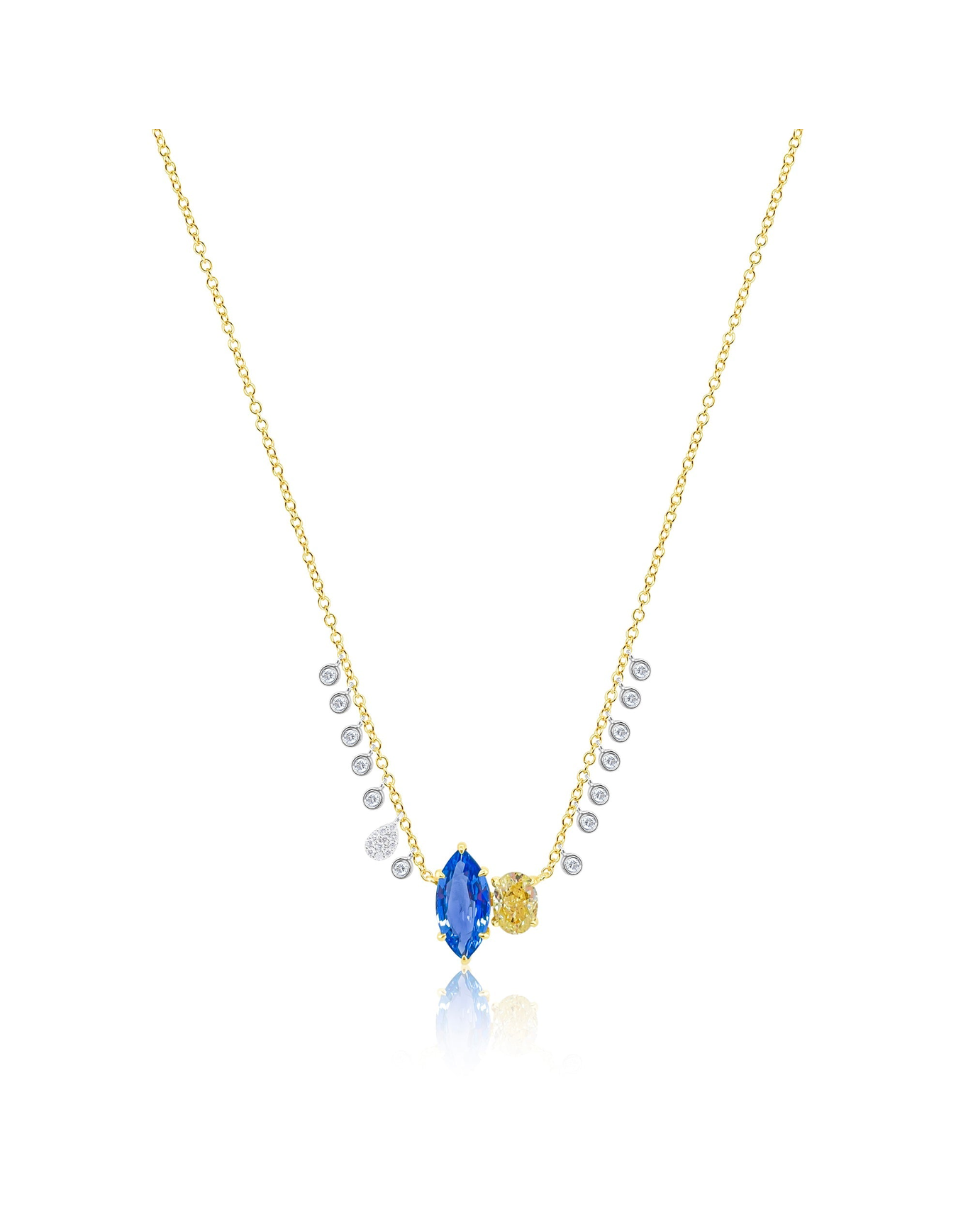 Sapphire and Yellow Diamond Moi et Toi Necklace | Blue