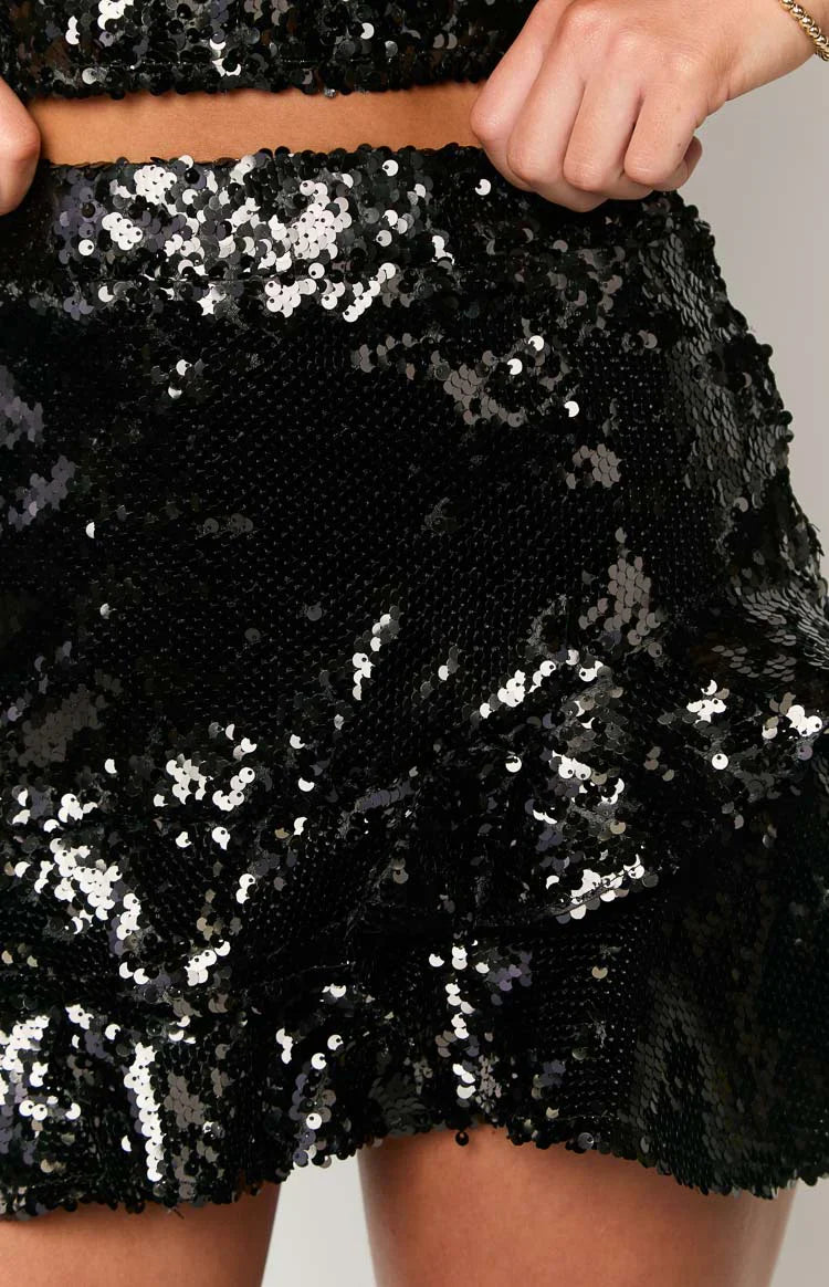 Sass Sequin Mini Skirt | Black