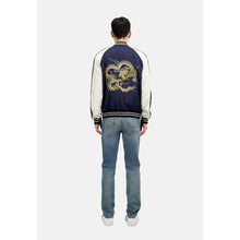 Satin Jacket With Dragon Embroidery | Men | Navy Blue