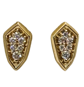 Pave Knife Edge Shield Studs | 14K Yellow Gold | White Diamond