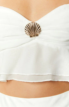 Seas Chiffon Crop Top | White
