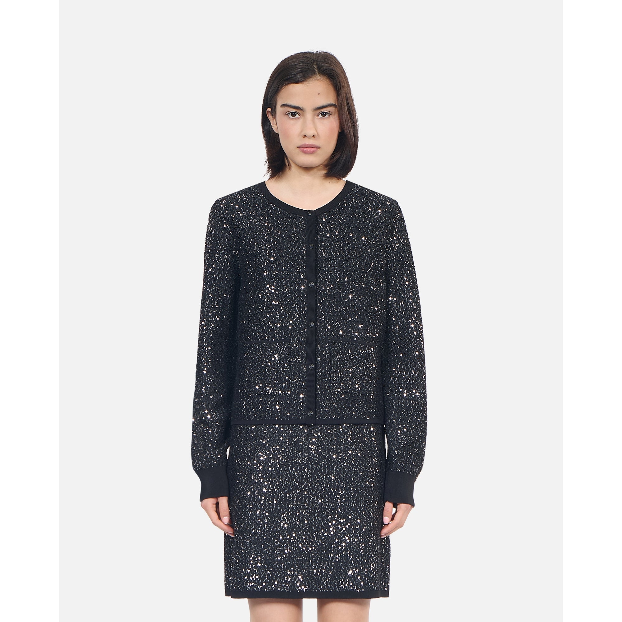 Sequined Knit Cardigan | Women | Black