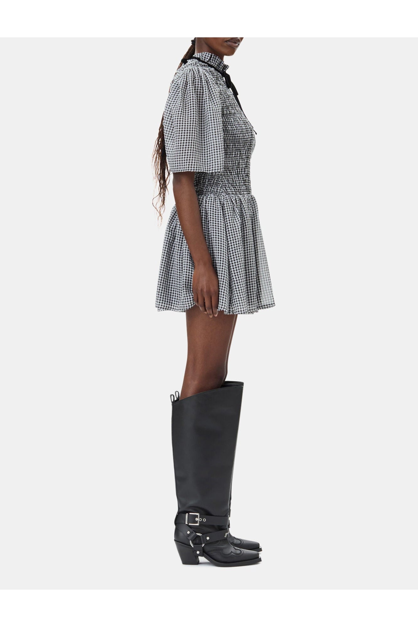 Sheer Check Mini Smock Dress | Black