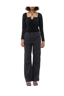 Shiny Crepe Jersey Ruched Blouse | Black