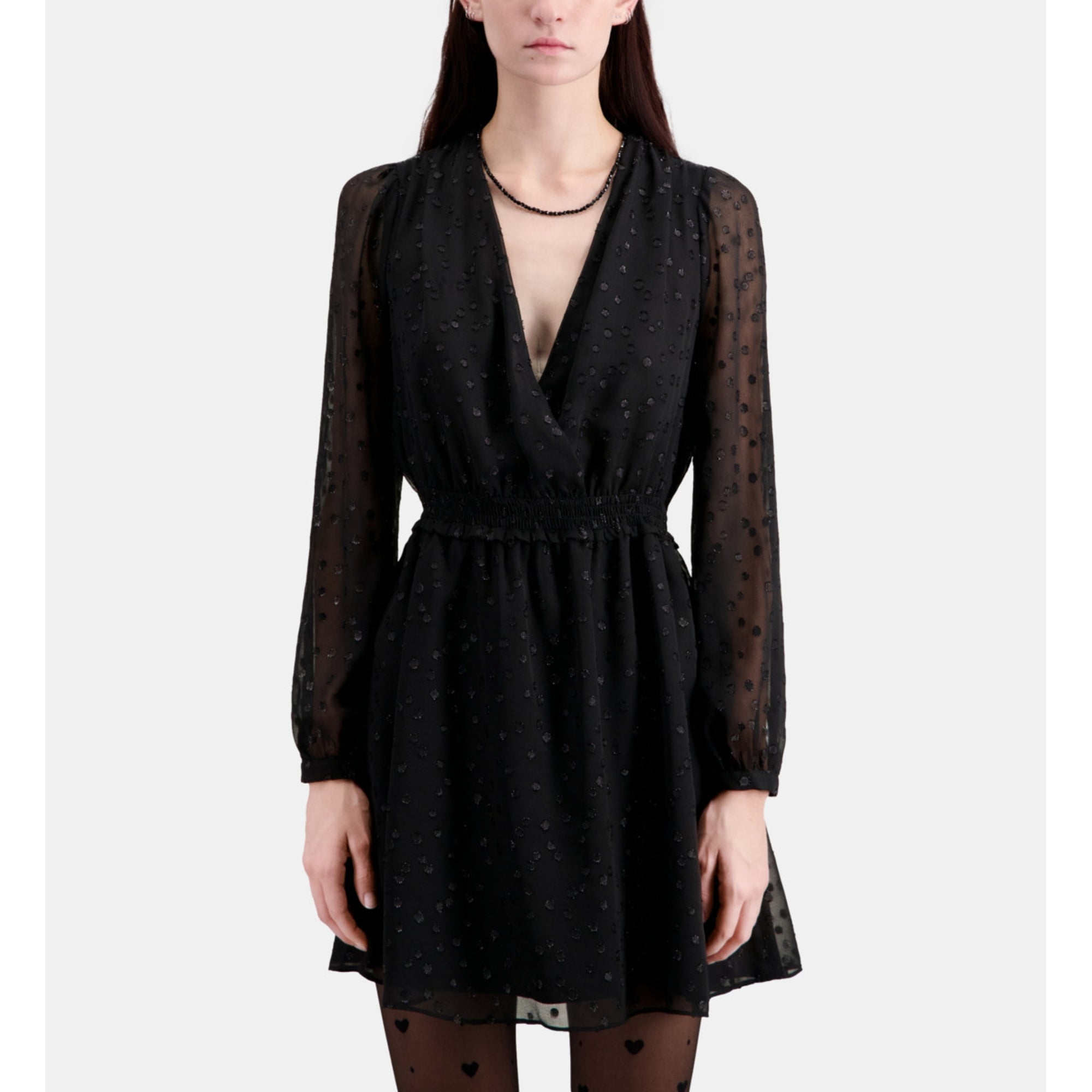 Short Dress With Silver Polka Dots | Women | Black