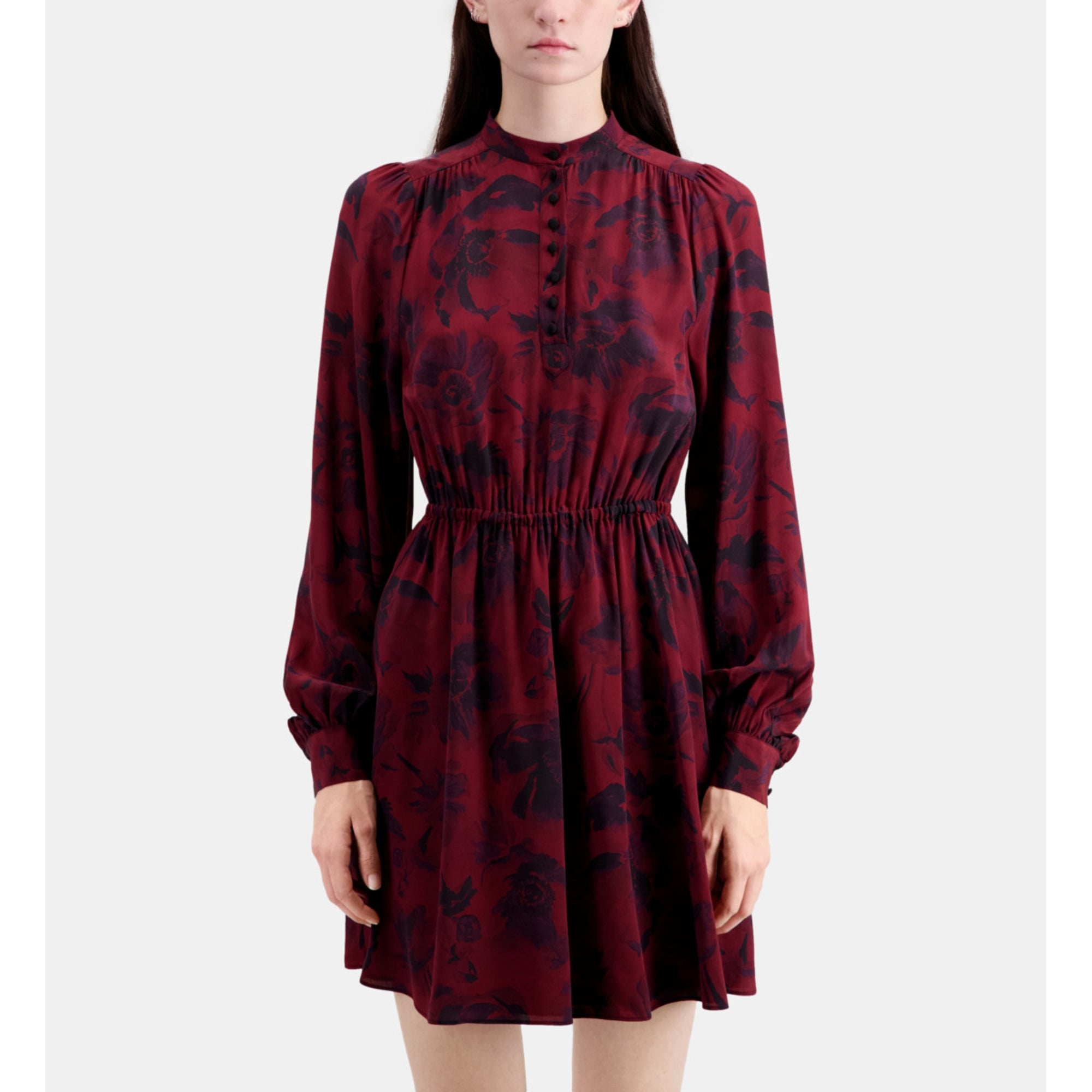 Short Printed Dress | Women | Black x Burgundy