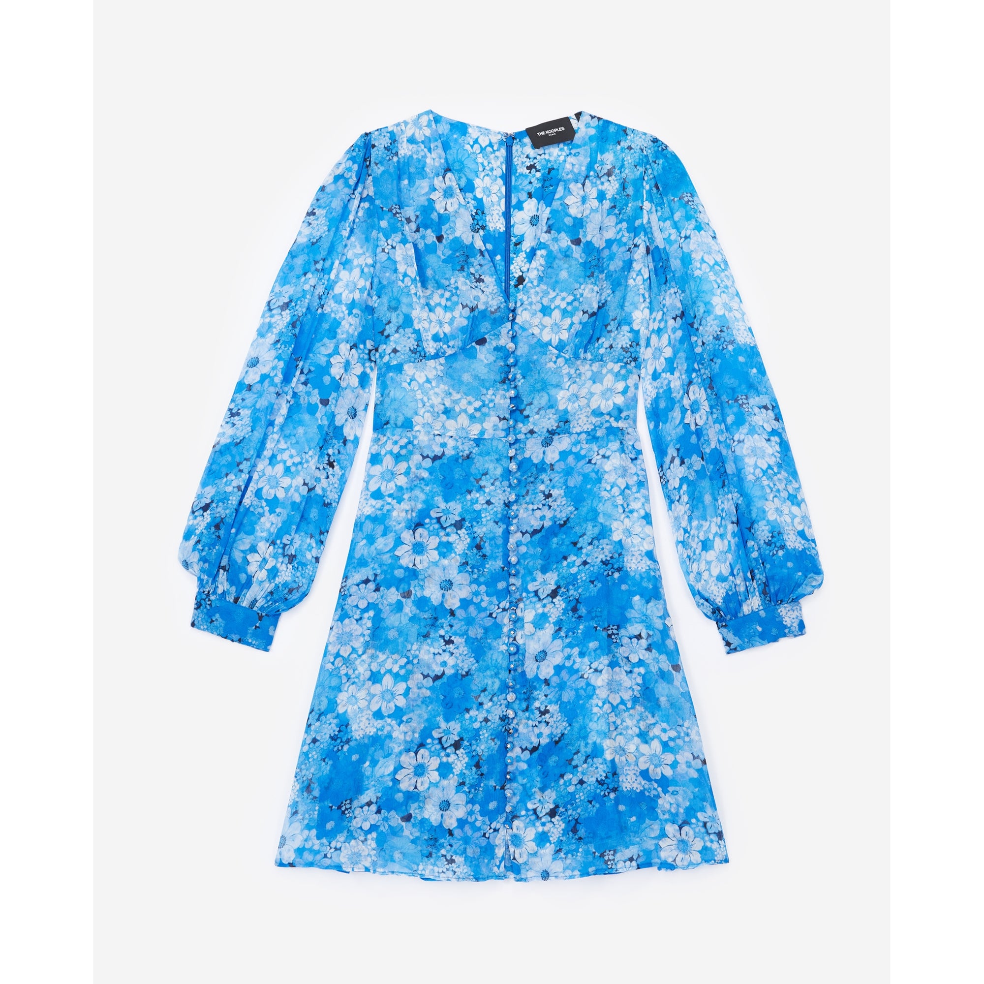 Short Printed Dress With Buttons | Women | Blue