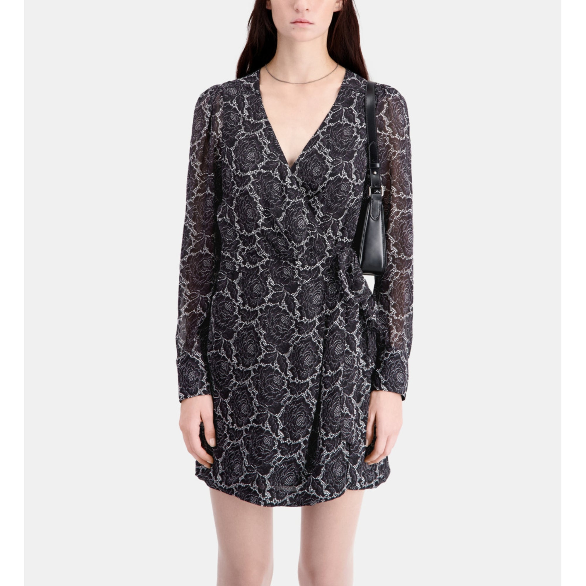 Short Printed Wrap Dress | Women | Black