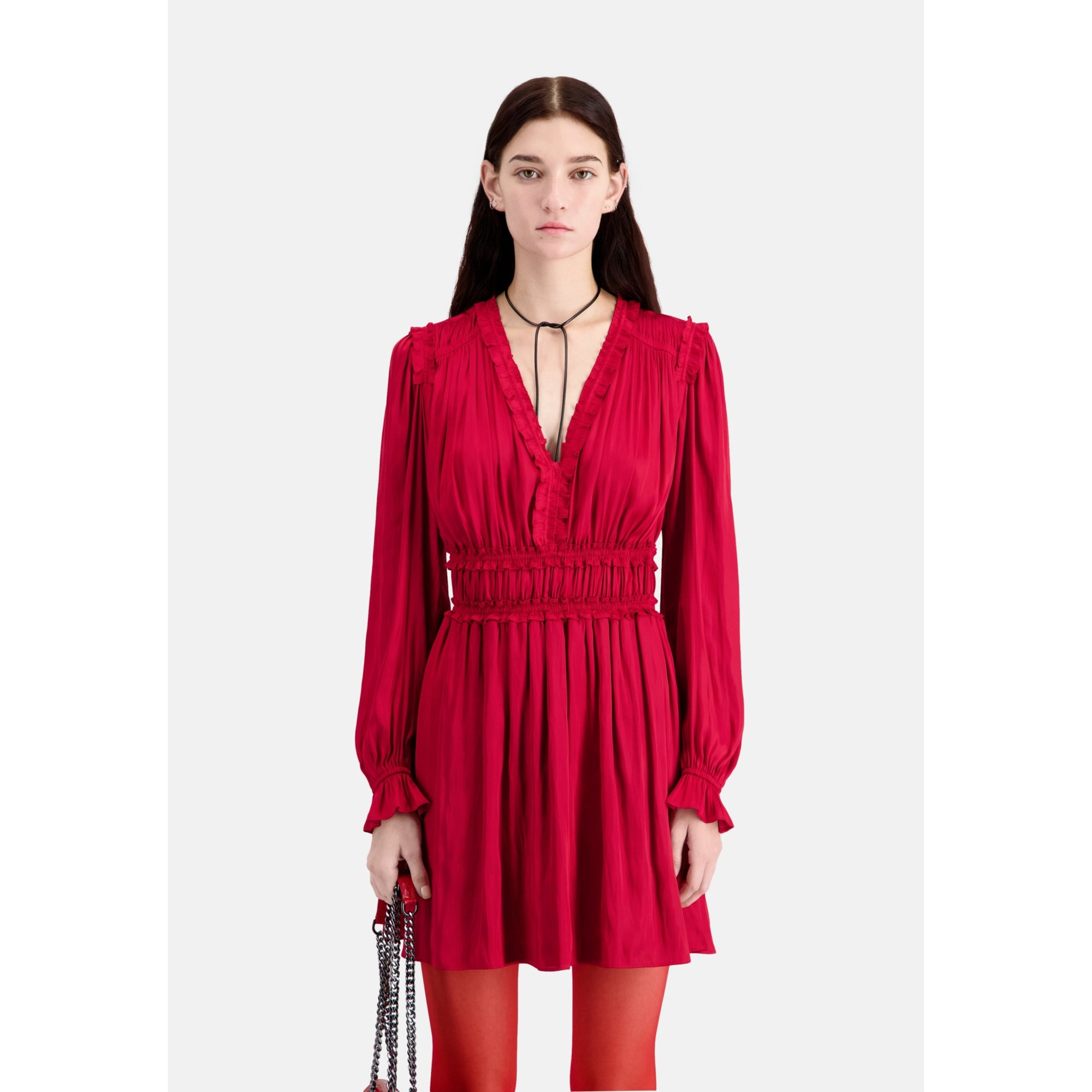 Short Red Dress With Shirring | Women | Light Burgundy