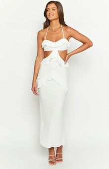 Ryder Strapless Ruffle Maxi Dress | White