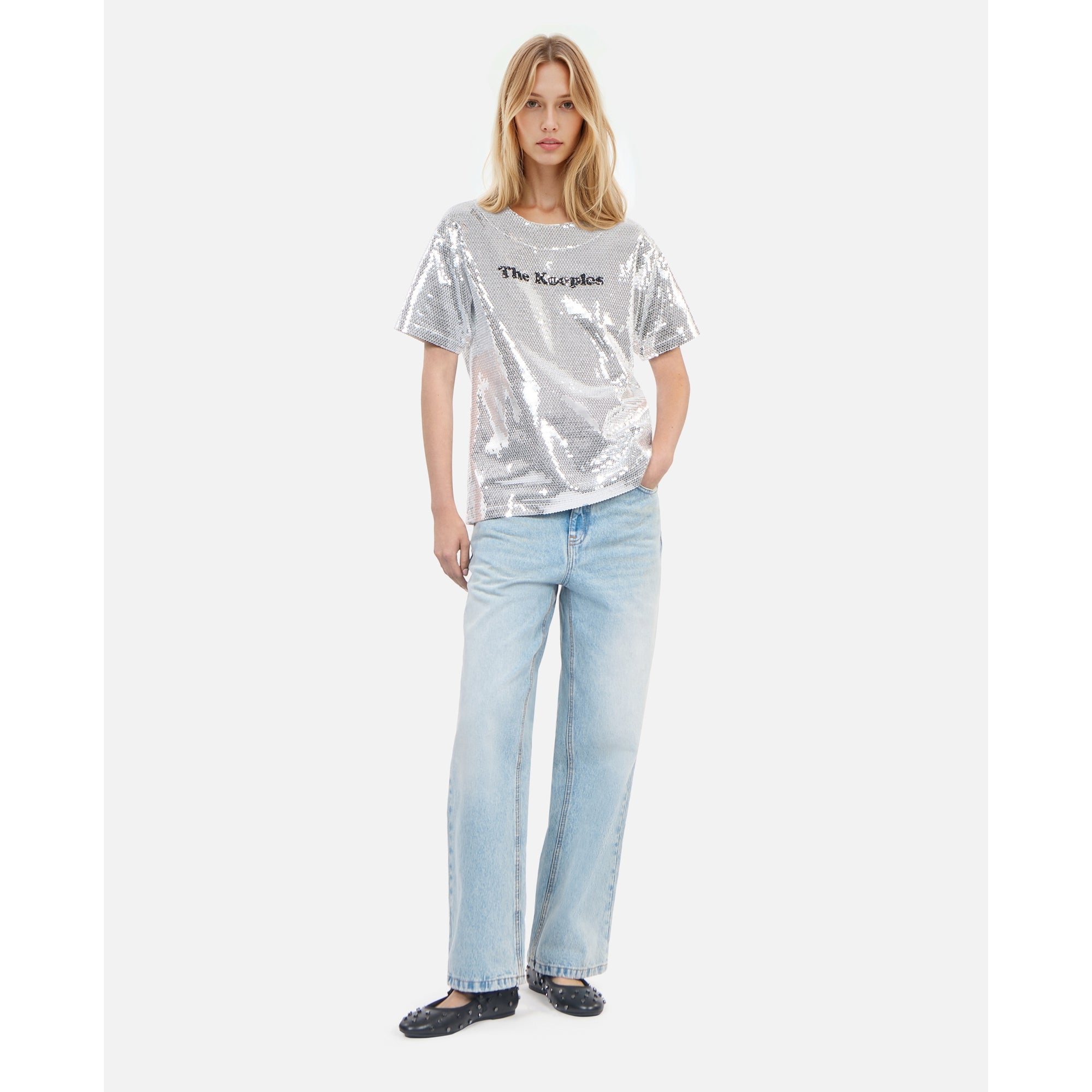 Silver Sequined T-Shirt | Women | Sequins