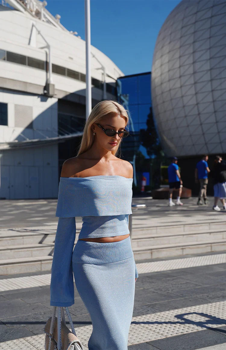 Simona Maxi Knit Skirt | Blue