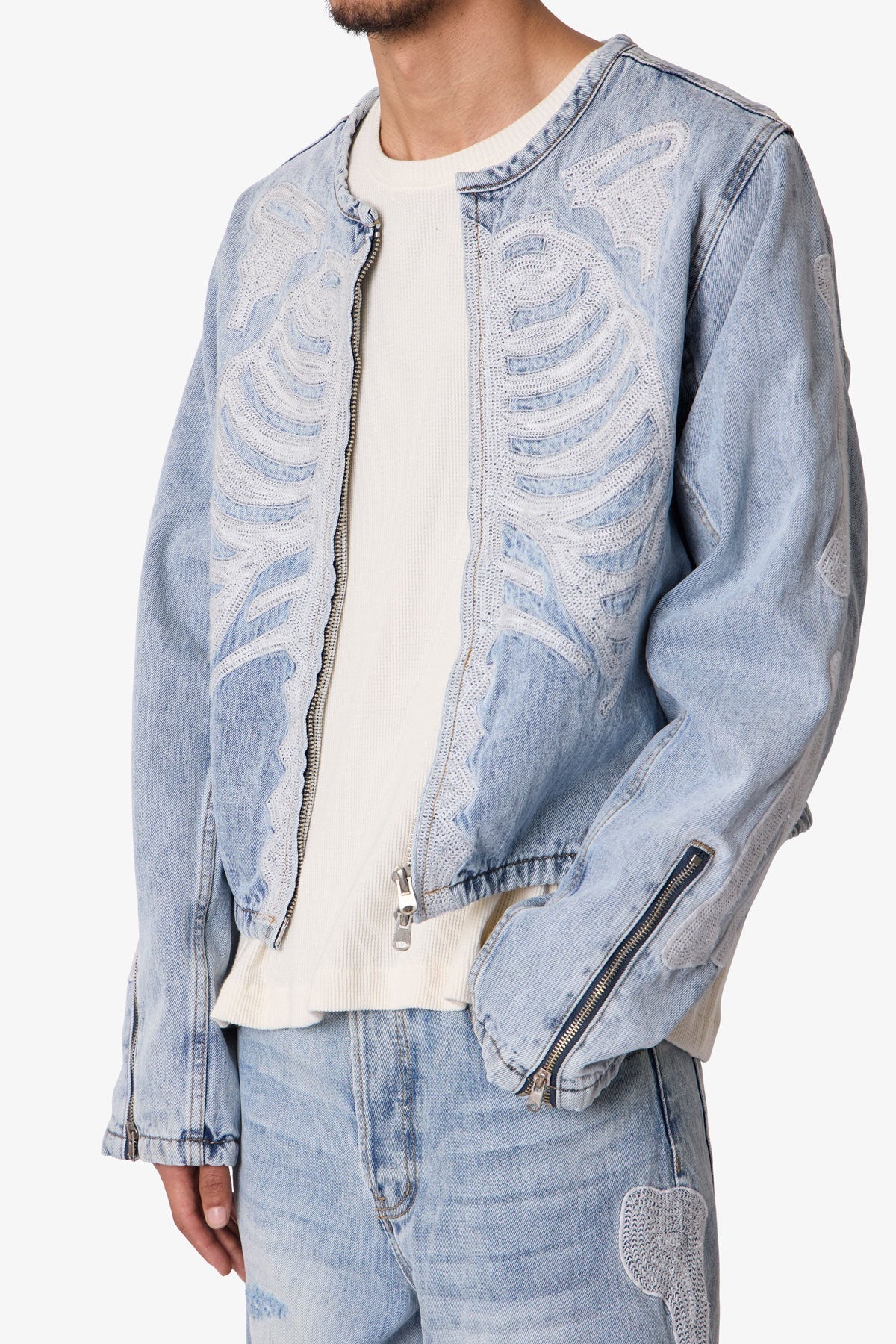 Skeleton Moto Jacket | Washed Blue
