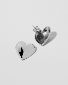 Small Puffy Heart Earrings | Silver & Yellow Gold