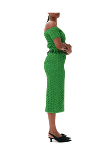 Smocked Satin Off Shoulder Top | Classic Green