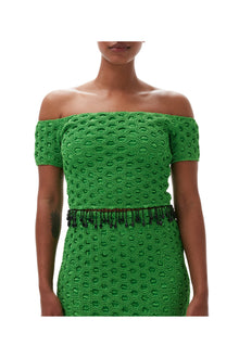 Smocked Satin Off Shoulder Top | Classic Green