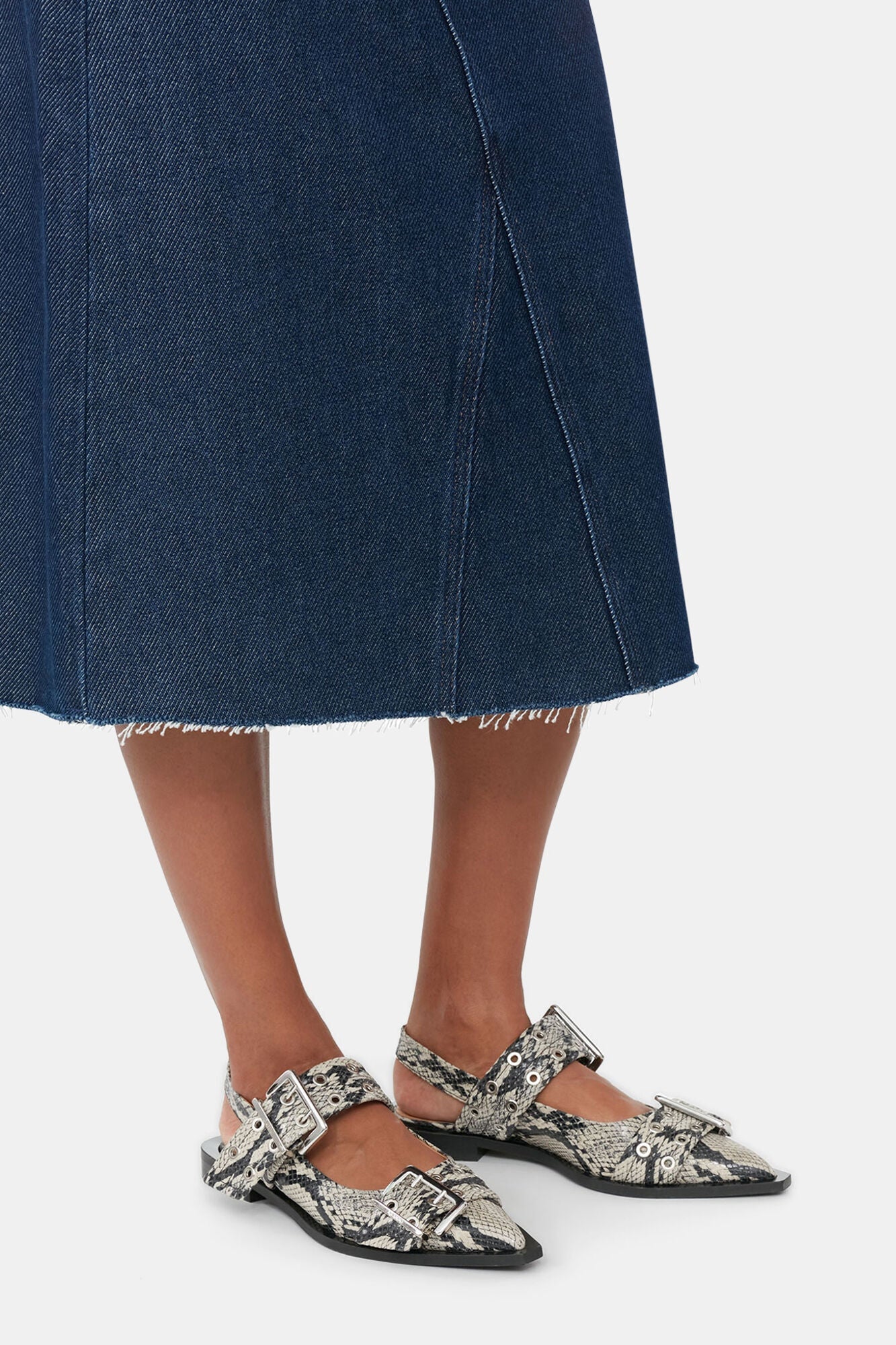 Snake Printed Feminine Buckle Ballerinas | Sand (V1)