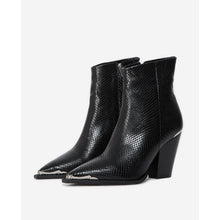 Snakeskin-Effect Leather Heeled Boots | Women | Black