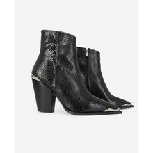 Snakeskin-Effect Leather Heeled Boots | Women | Black