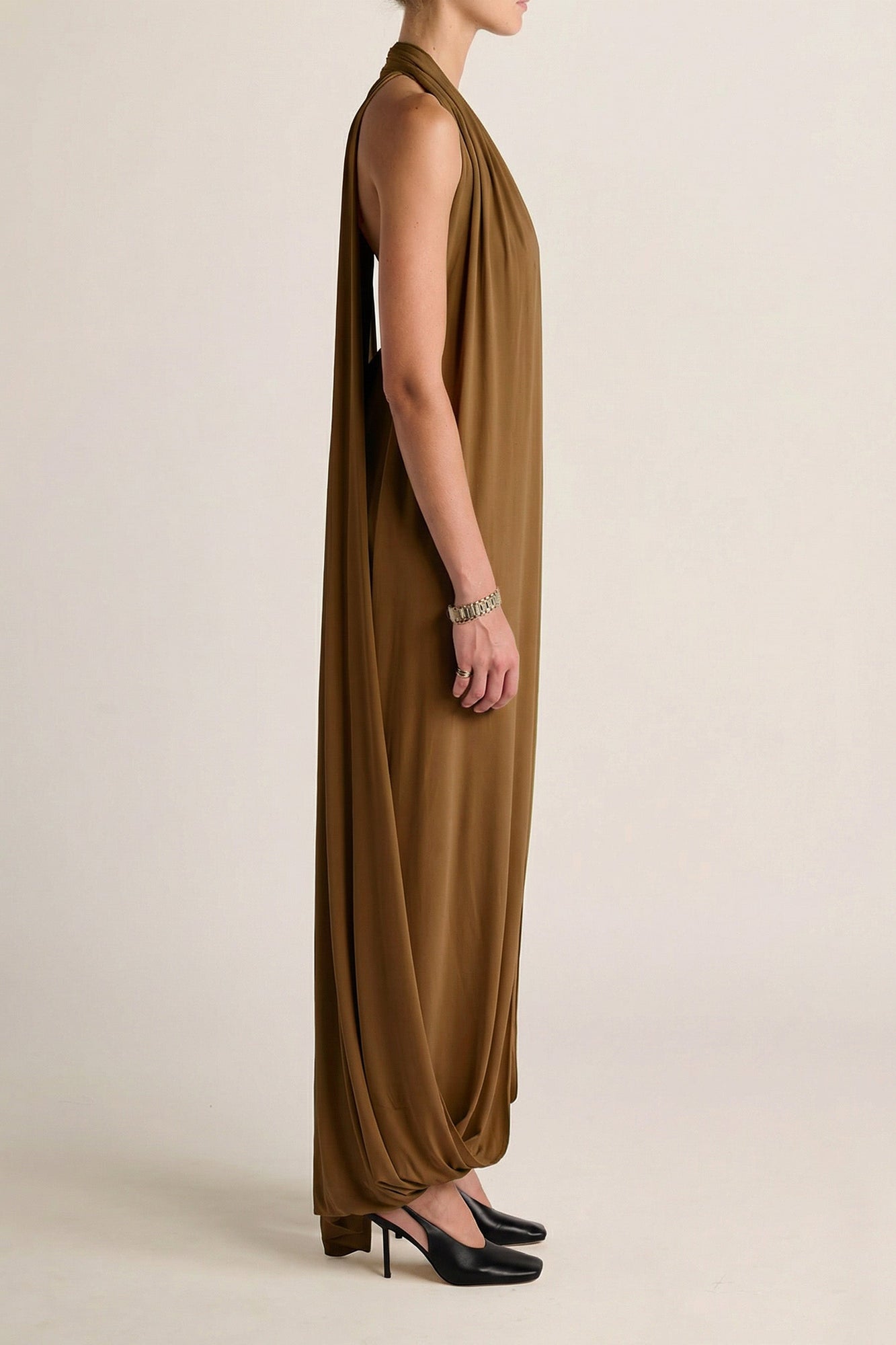 Solina Halter Dress | Olive Ochre