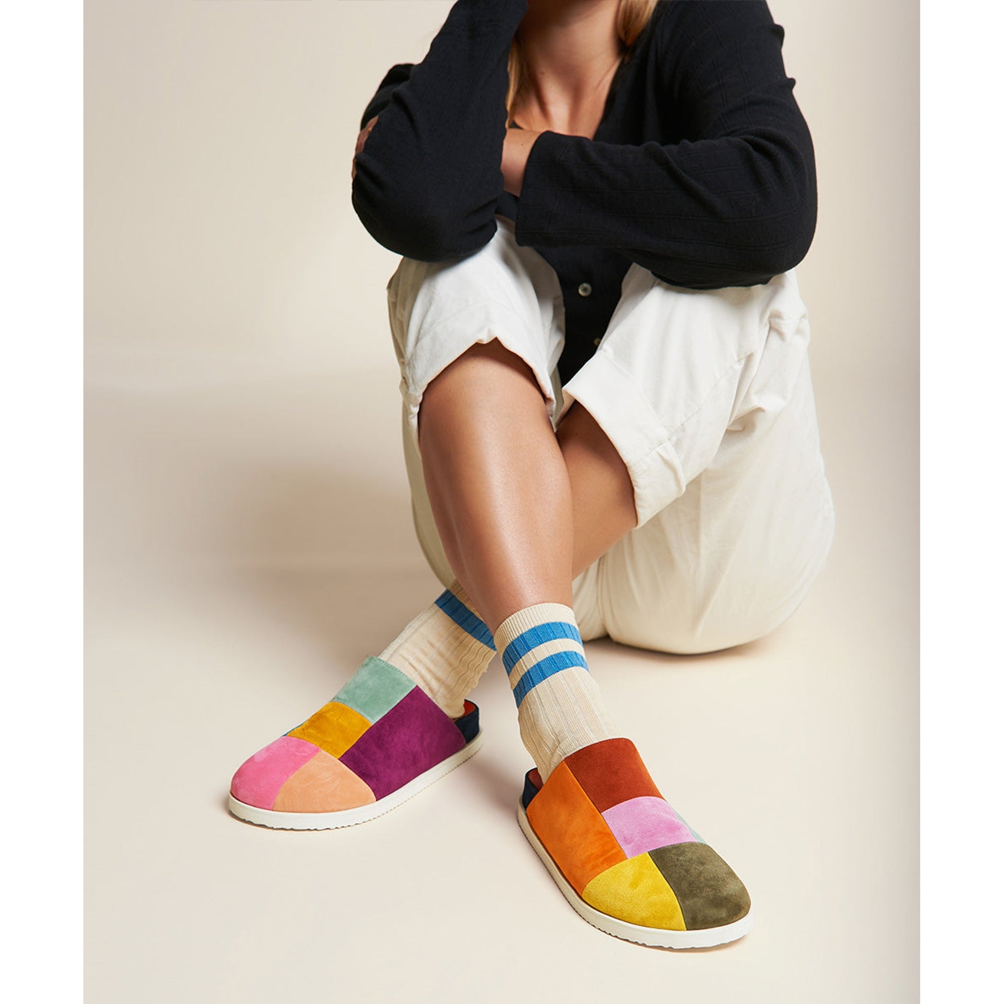 Sparkie Suede patchwork slide clogs | Nassau