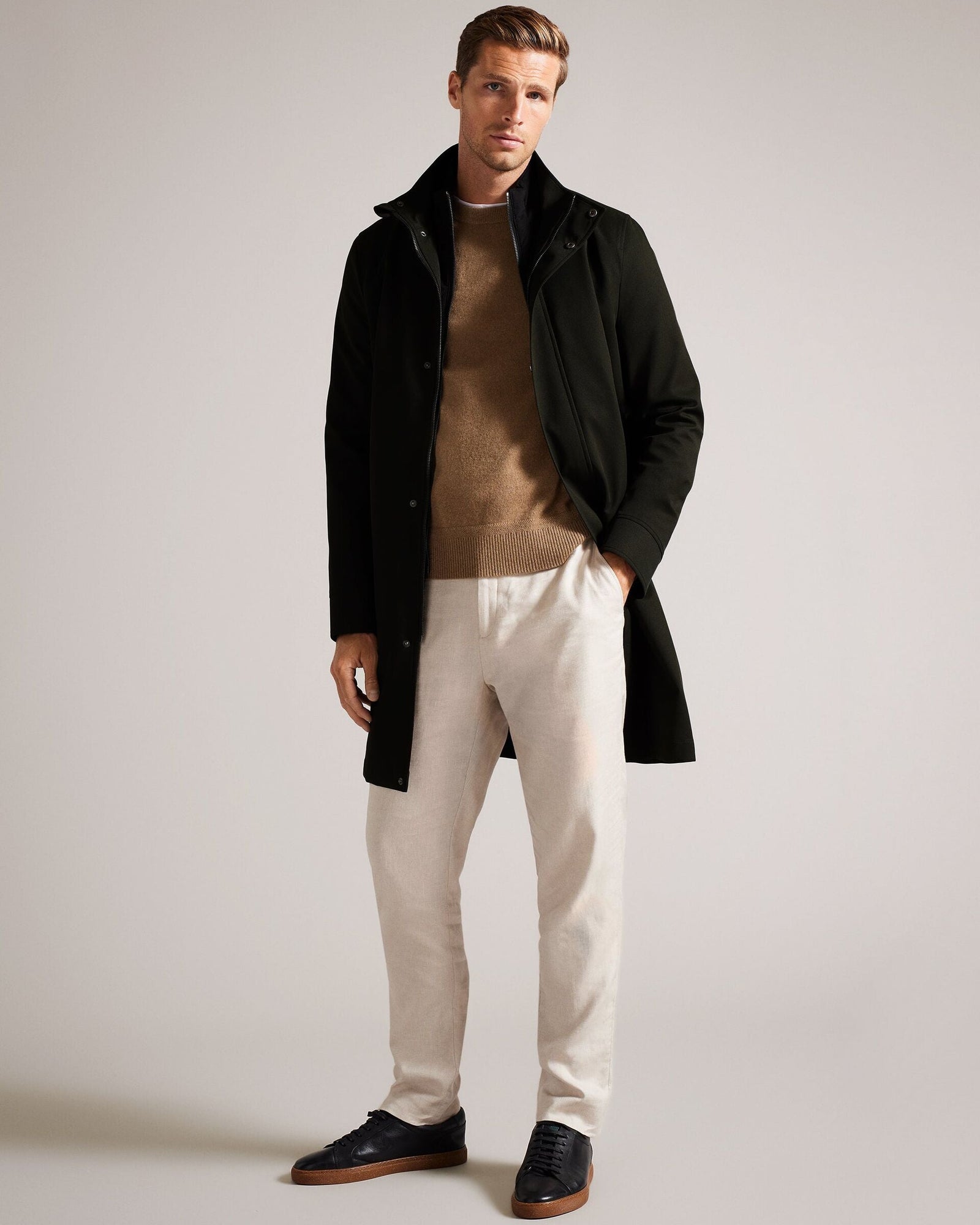 Men | Nylon Funnel Neck Coat | Dark Green