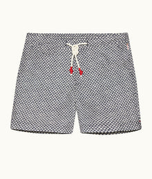 Standard Geo Print Mid-Length Drawcord Swim Shorts | Night Iris/White Sand