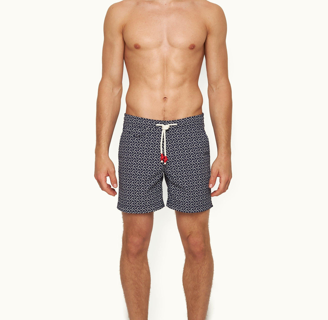 Standard Geometric Mid-Length Drawcord Swim Shorts | Midnight Navy